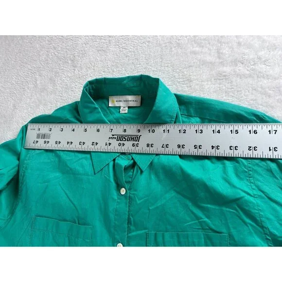Kerri Rosenthal Womens Patchwork Love Mia Shirt XL Green Button Down Long Sleeve - Picture 8 of 10